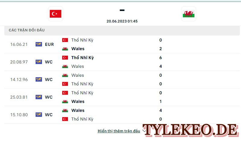 Thổ Nhĩ Kỳ vs Wales